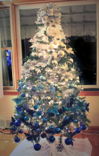 Blue and white ornaments for Christmas tree