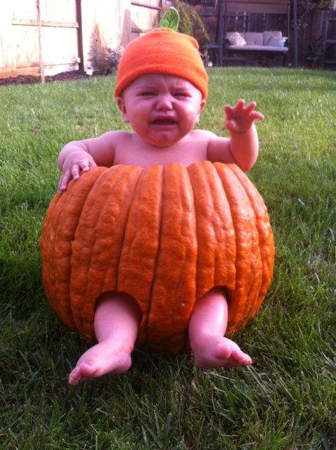 baby in a pumpkin