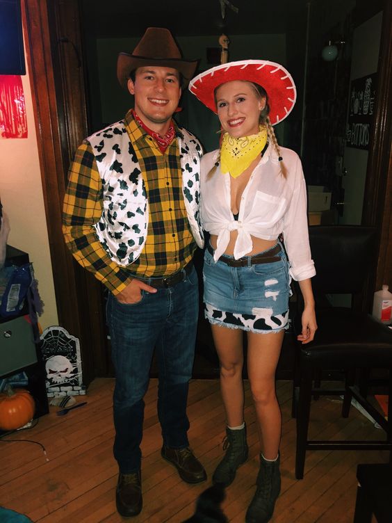 couple dressed as woody and jessie